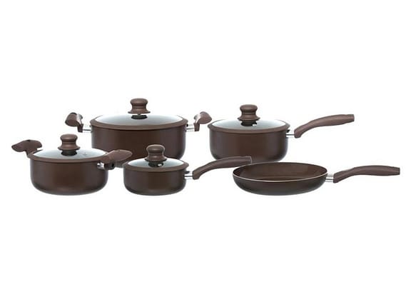 Jogo de Panelas Hauskraft Antiaderente de Alumínio Marrom 5 Peças Carmin