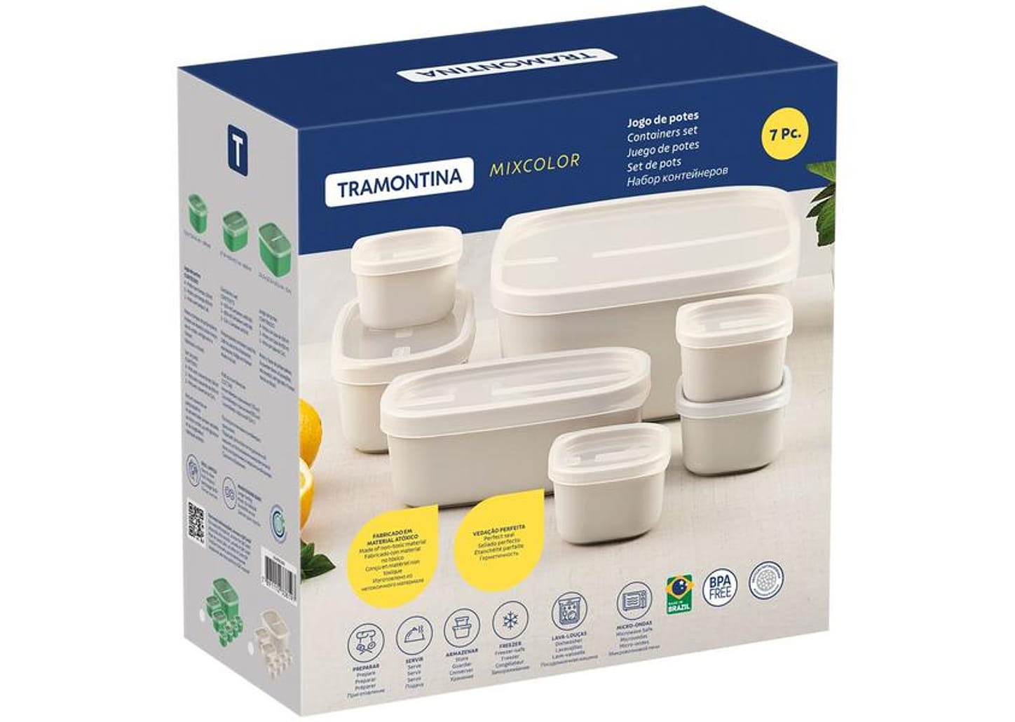 Jogo de Potes Herméticos Tramontina com Tampa MixColor 7 Peças