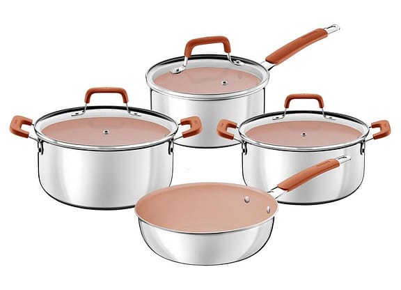 Jogo de Panelas Tramontina Revestimento Cerâmico Marfim e Inox 4 Peças Romagna