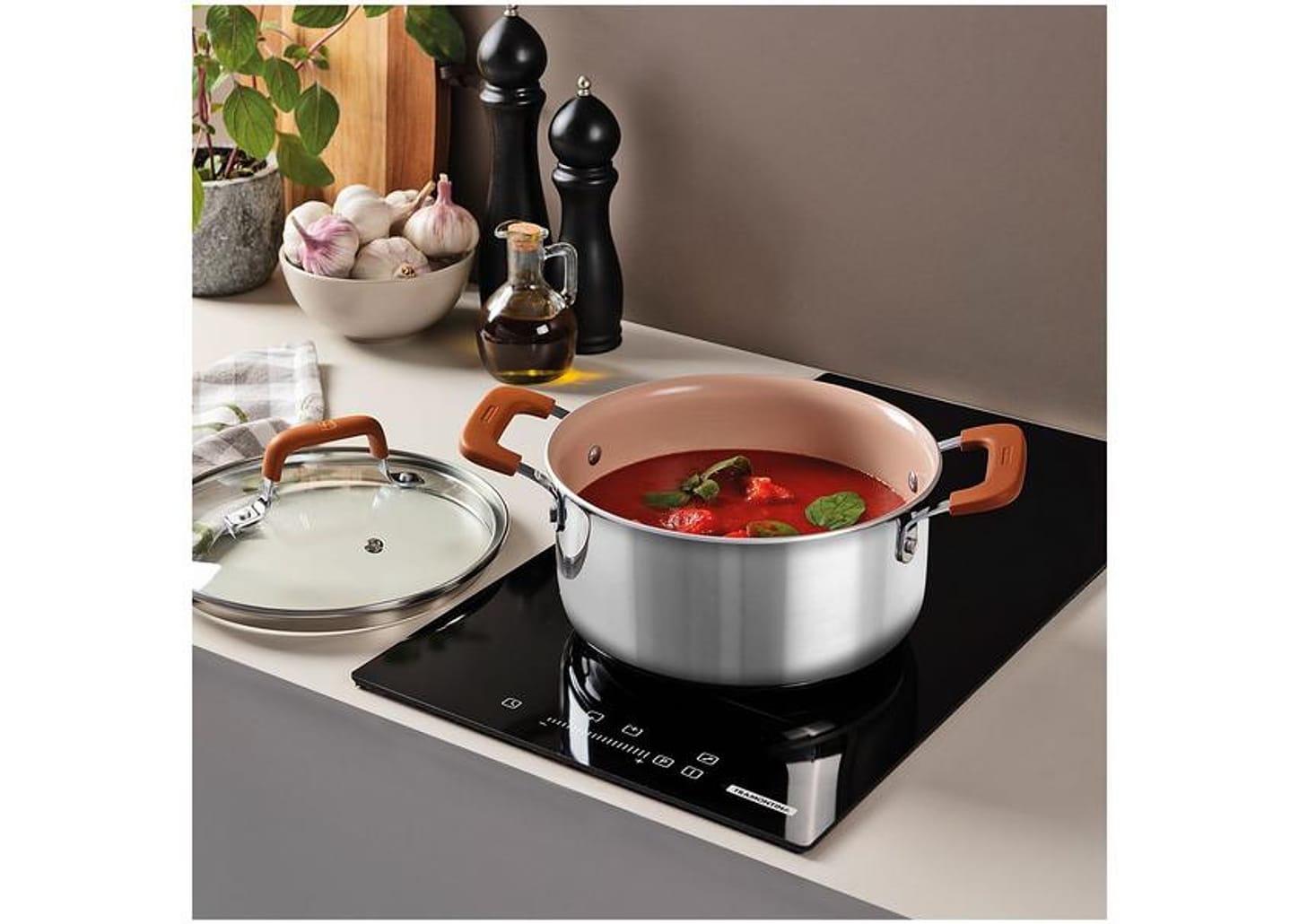 Jogo de Panelas Tramontina Revestimento Cerâmico Marfim e Inox 4 Peças Romagna