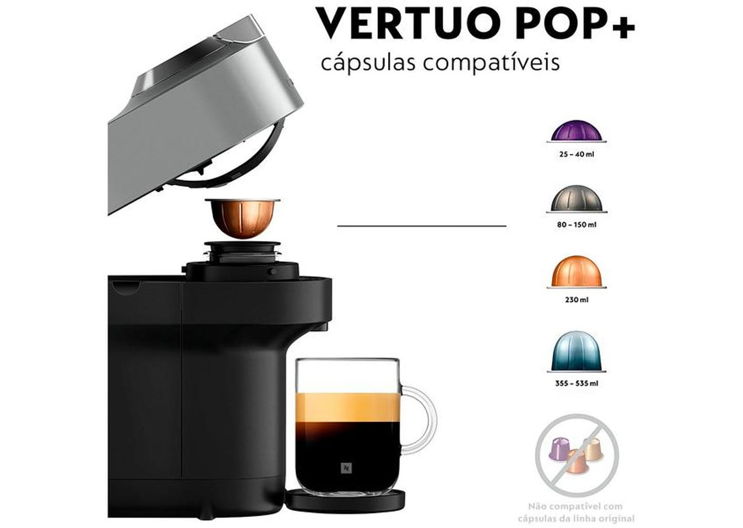 Cafeteira Nespresso Vertuo POP+ GCV6BR Titânio GCV6-BR-TI-NE