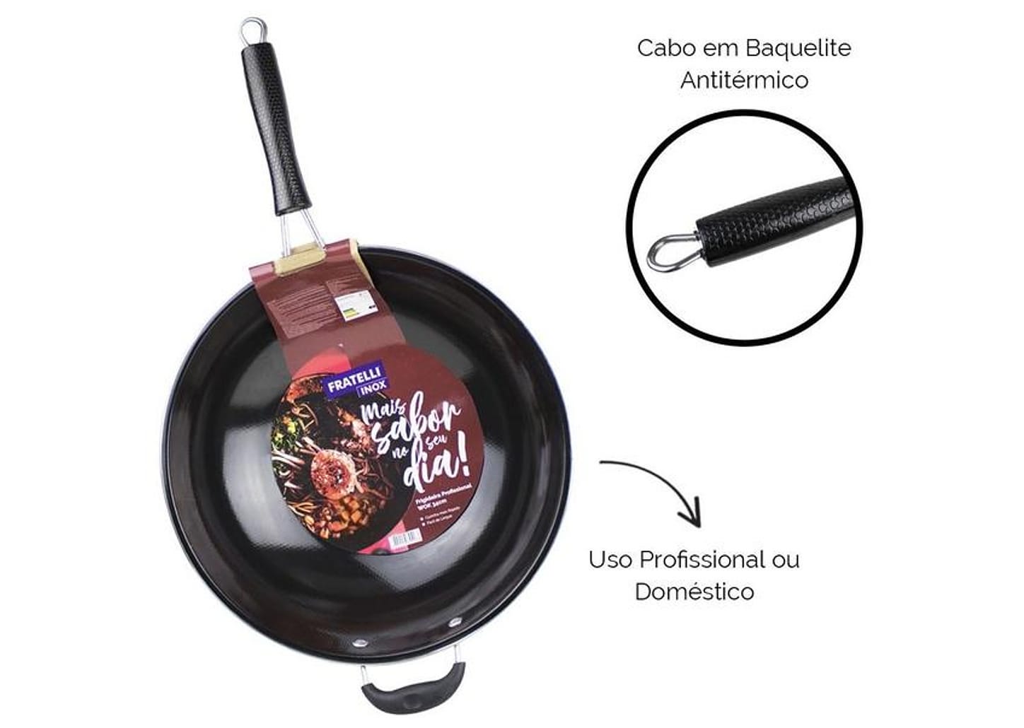 Panela Wok Antiaderente Fratelli Inox Profissional Preta 34cm