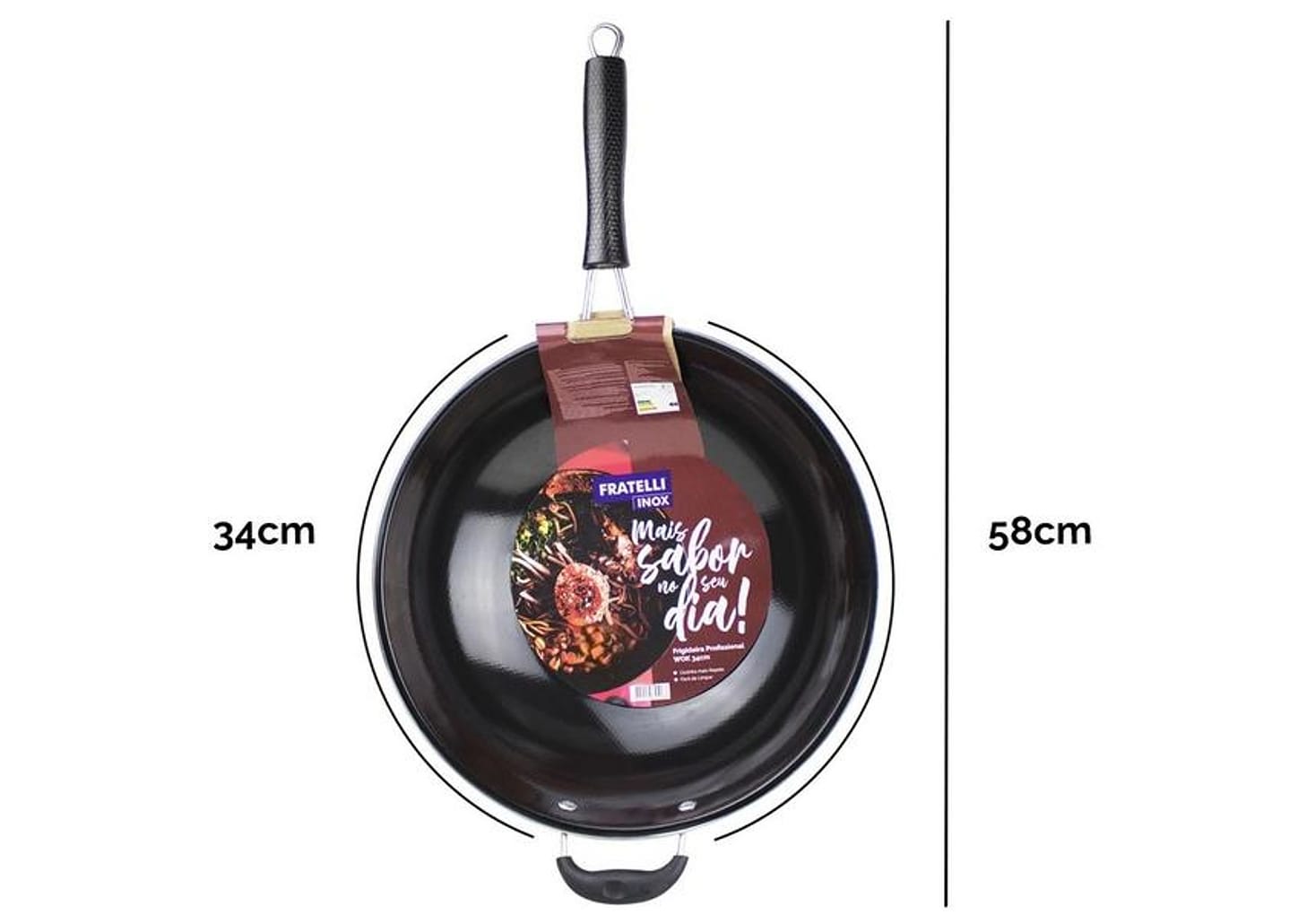 Panela Wok Antiaderente Fratelli Inox Profissional Preta 34cm