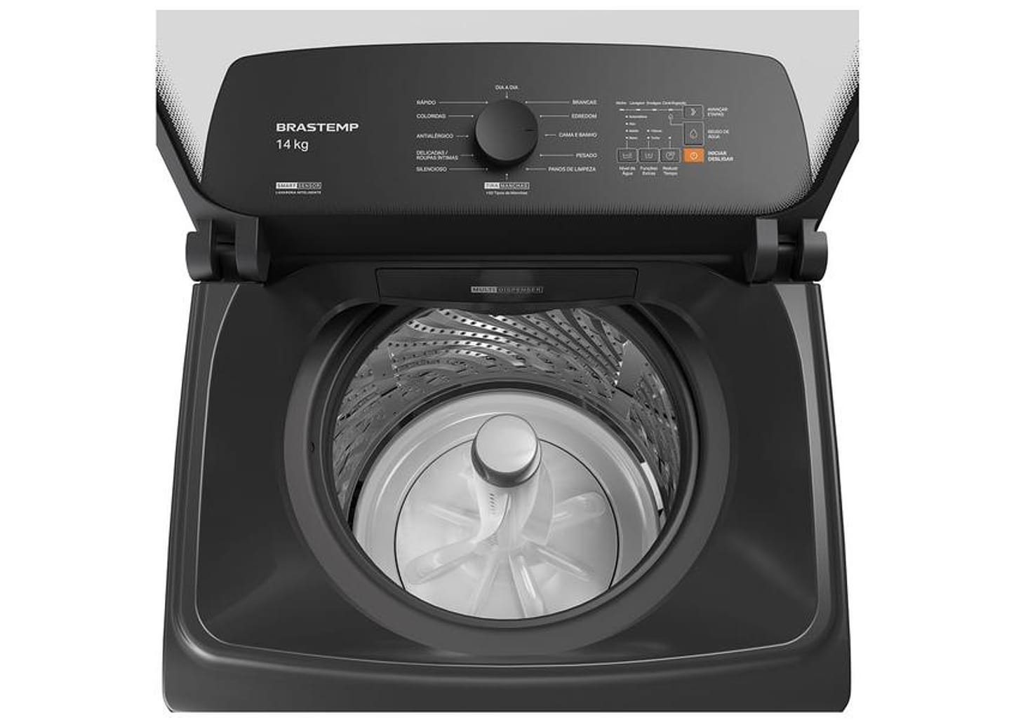Lavadora de Roupas Brastemp 14kg Cesto Inox 12 Programas de Lavagem Cinza Platinum BWJ14A9