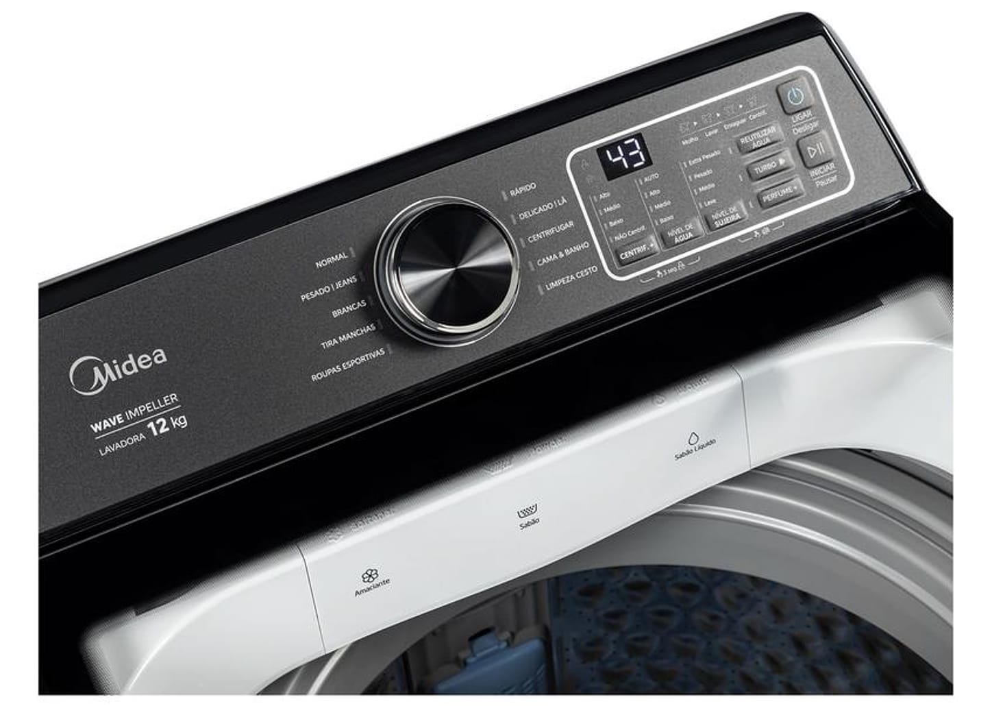 Lavadora de Roupas Midea 12kg 10 Programas de Lavagem Branco Wave Impeller MAV04W120/WKBR04