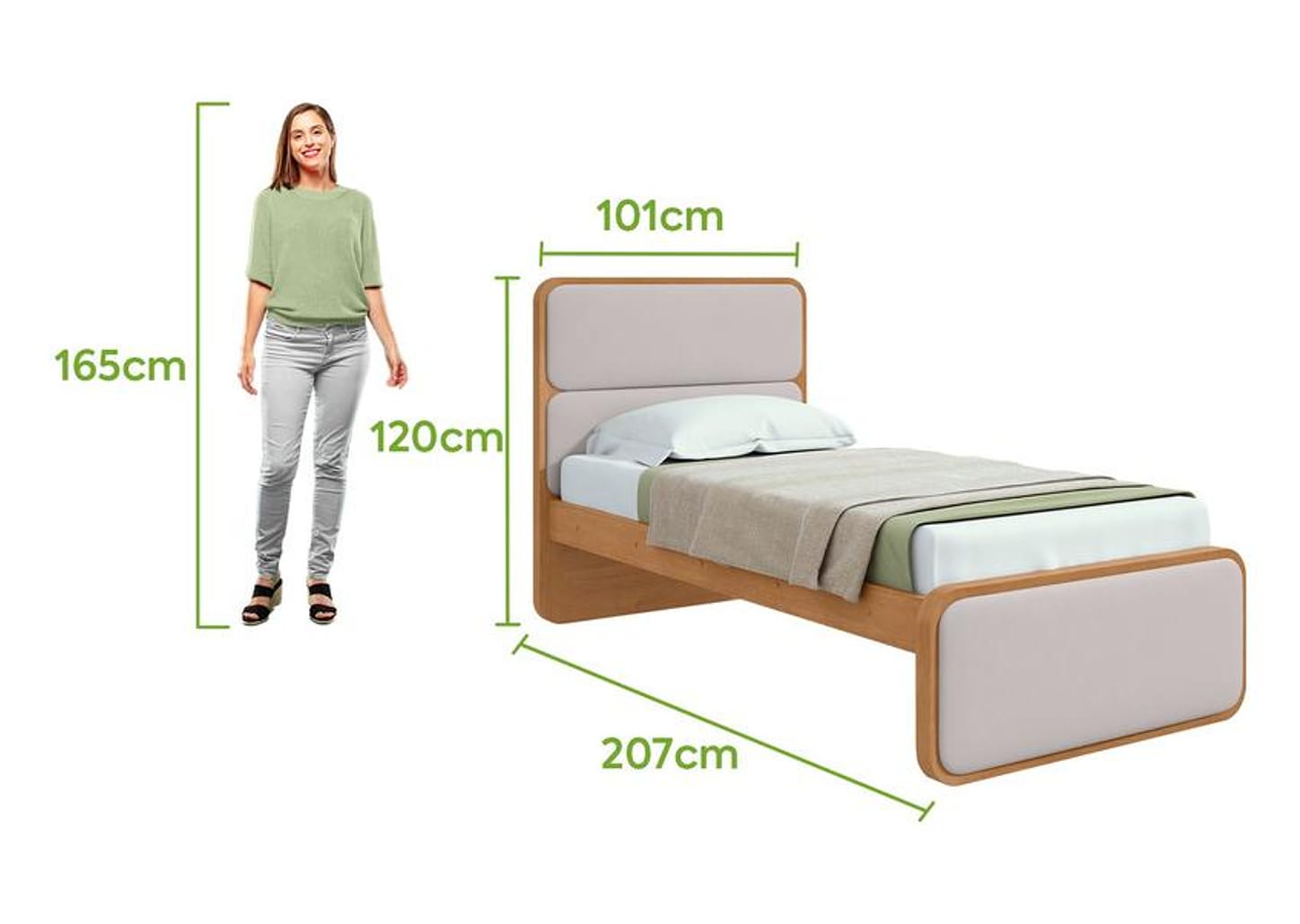 Cama de Solteiro Móveis Lopas Loop Amêndoa Clean e Bege