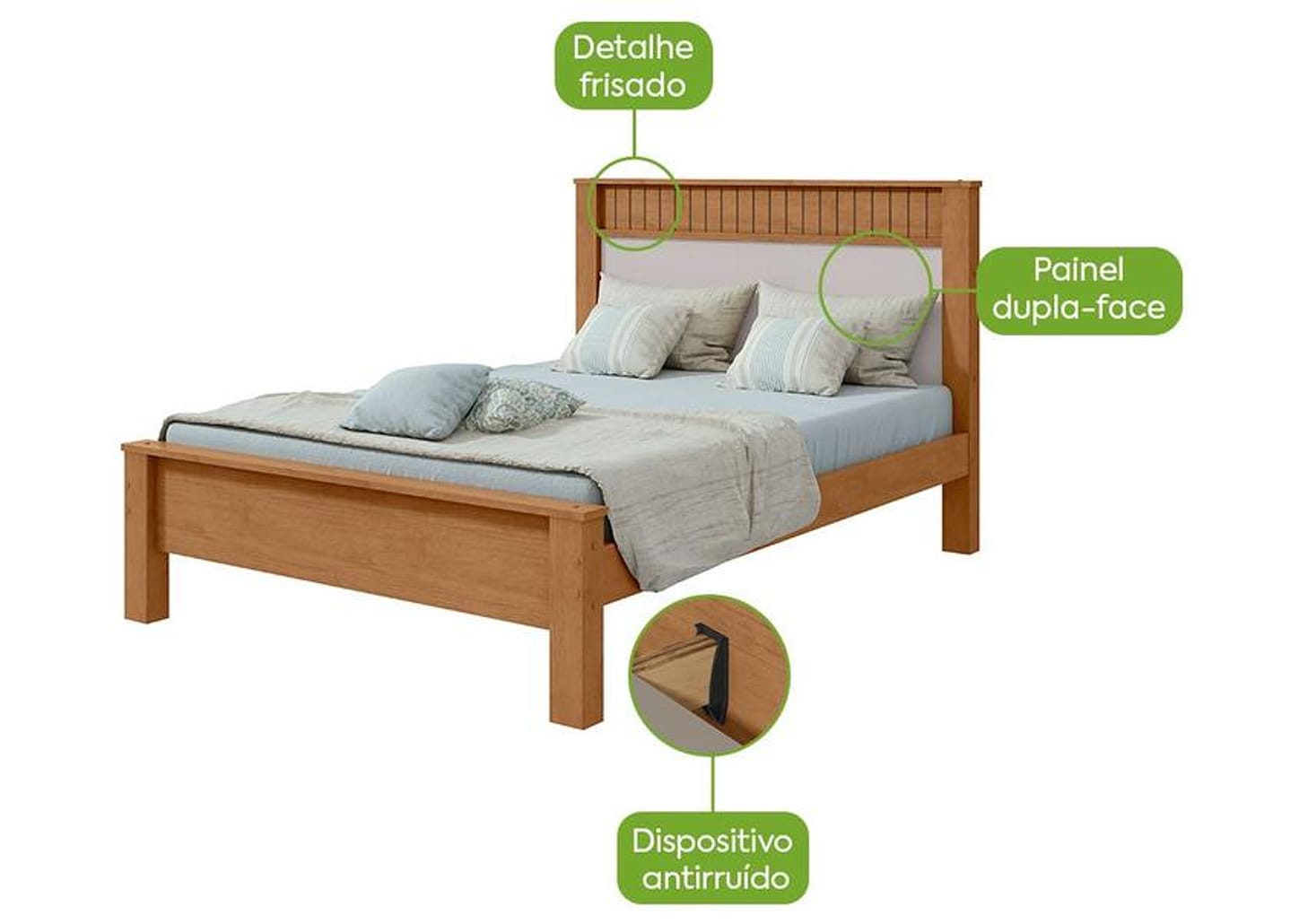 Cama Casal Móveis Lopas Athenas Amêndoa Clean e Off White