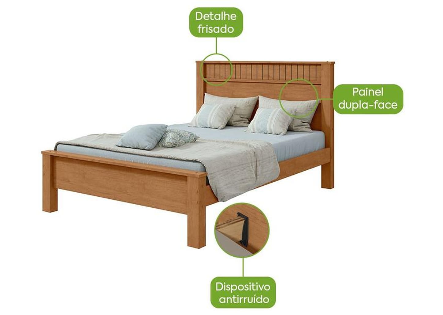 Cama Casal Móveis Lopas Athenas Amêndoa Clean e Off White
