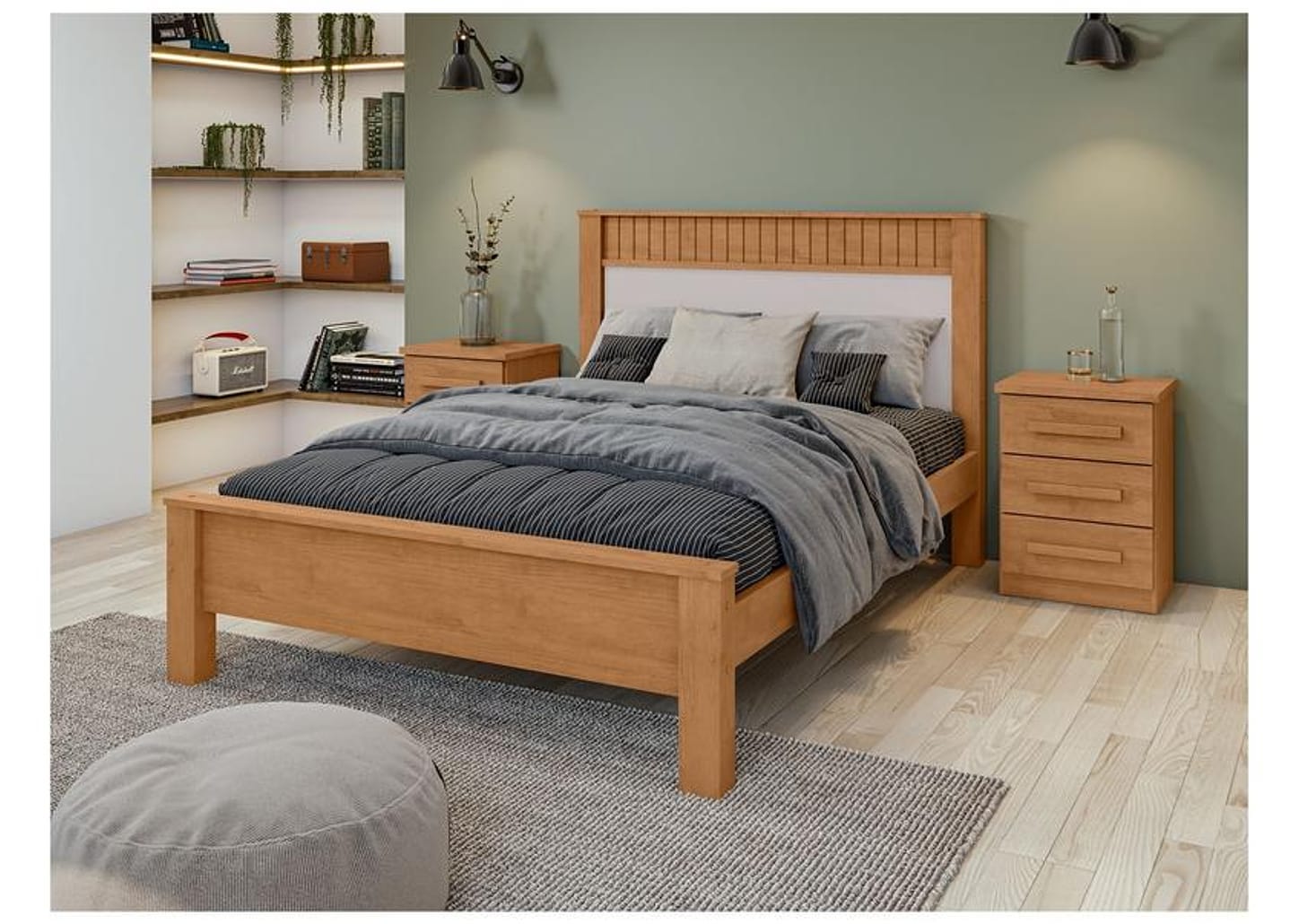Cama Casal Móveis Lopas Athenas Amêndoa Clean e Off White