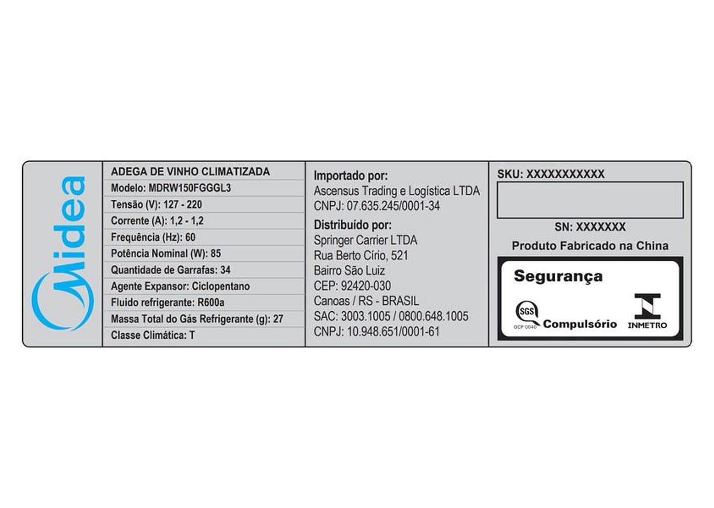 Adega Midea 34 Garrafas Preto com LED MDRW150FGGGL3