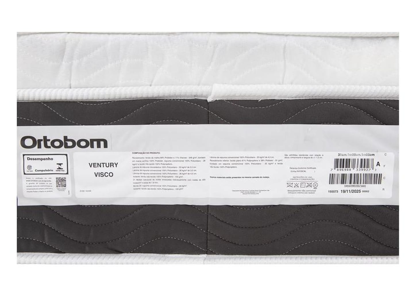 Colchão Queen Ortobom de Molas Ensacadas 31x158x198cm Ventury Visco