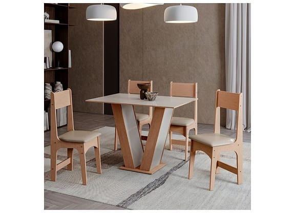 Mesa de Jantar com 4 Cadeiras Retangular Luiza Sonetto Móveis