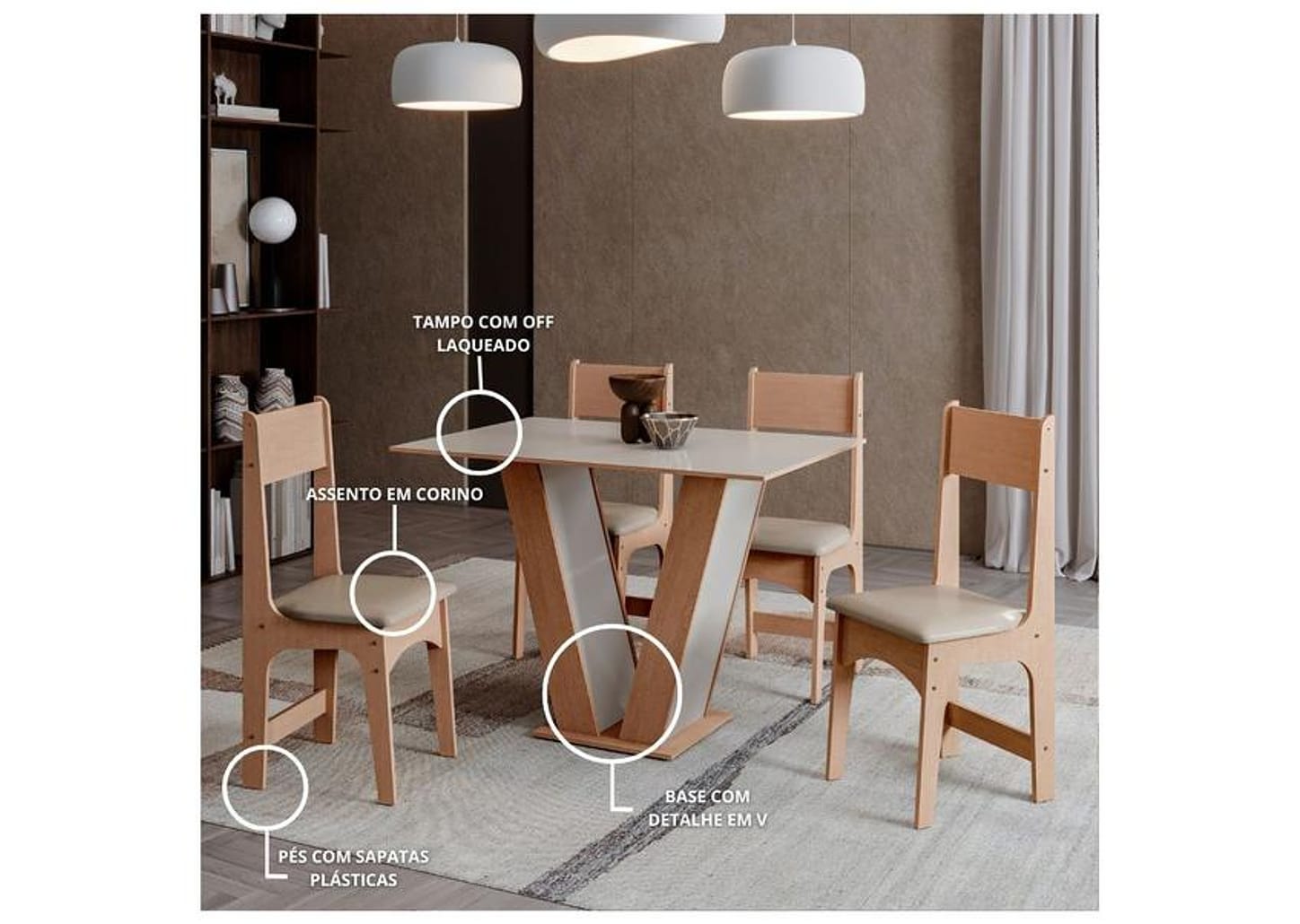 Mesa de Jantar com 4 Cadeiras Retangular Luiza Sonetto Móveis