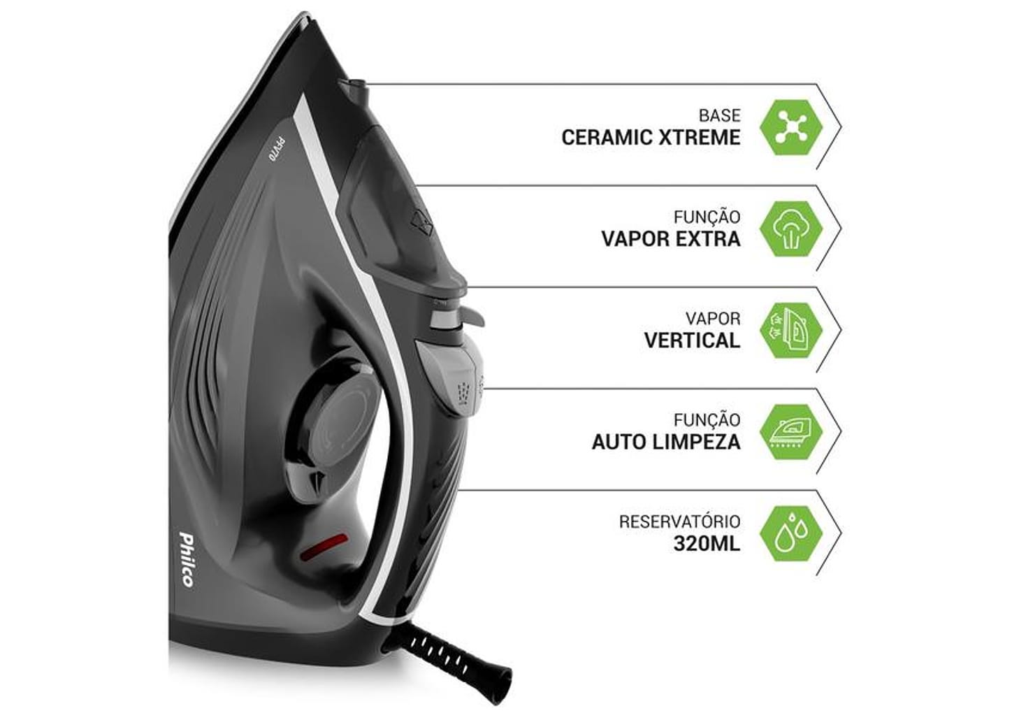 Ferro de Passar Roupa a Vapor Philco PFV70 Preto