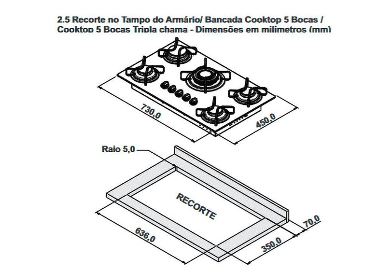 Cooktop 5 Bocas a Gás GLP Itatiaia Preto Essencial