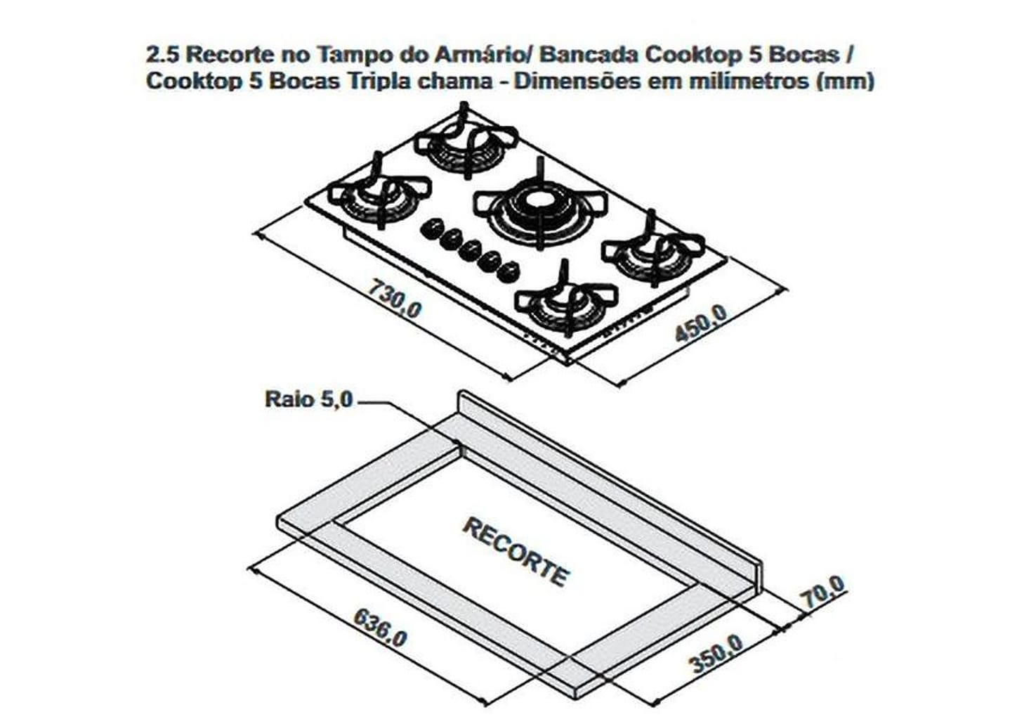 Cooktop 5 Bocas a Gás GLP Itatiaia Preto Electra Plus