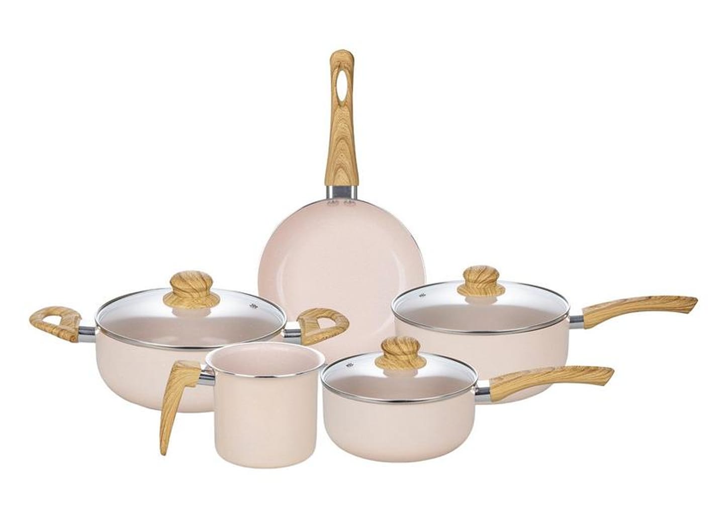 Jogo de Panelas Bianchini Revestimento Cerâmico Antiaderente de Alumínio Bege Indução 5 Peças Provance