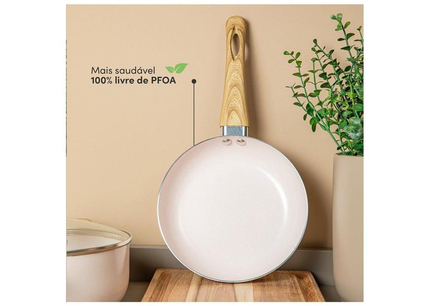 Jogo de Panelas Bianchini Revestimento Cerâmico Antiaderente de Alumínio Bege Indução 5 Peças Provance