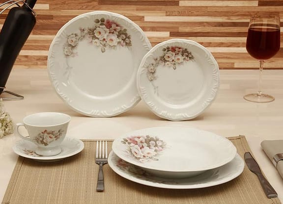 Aparelho de Jantar Chá 30 Peças Schmidt - Porcelana Redondo Colorido Floral