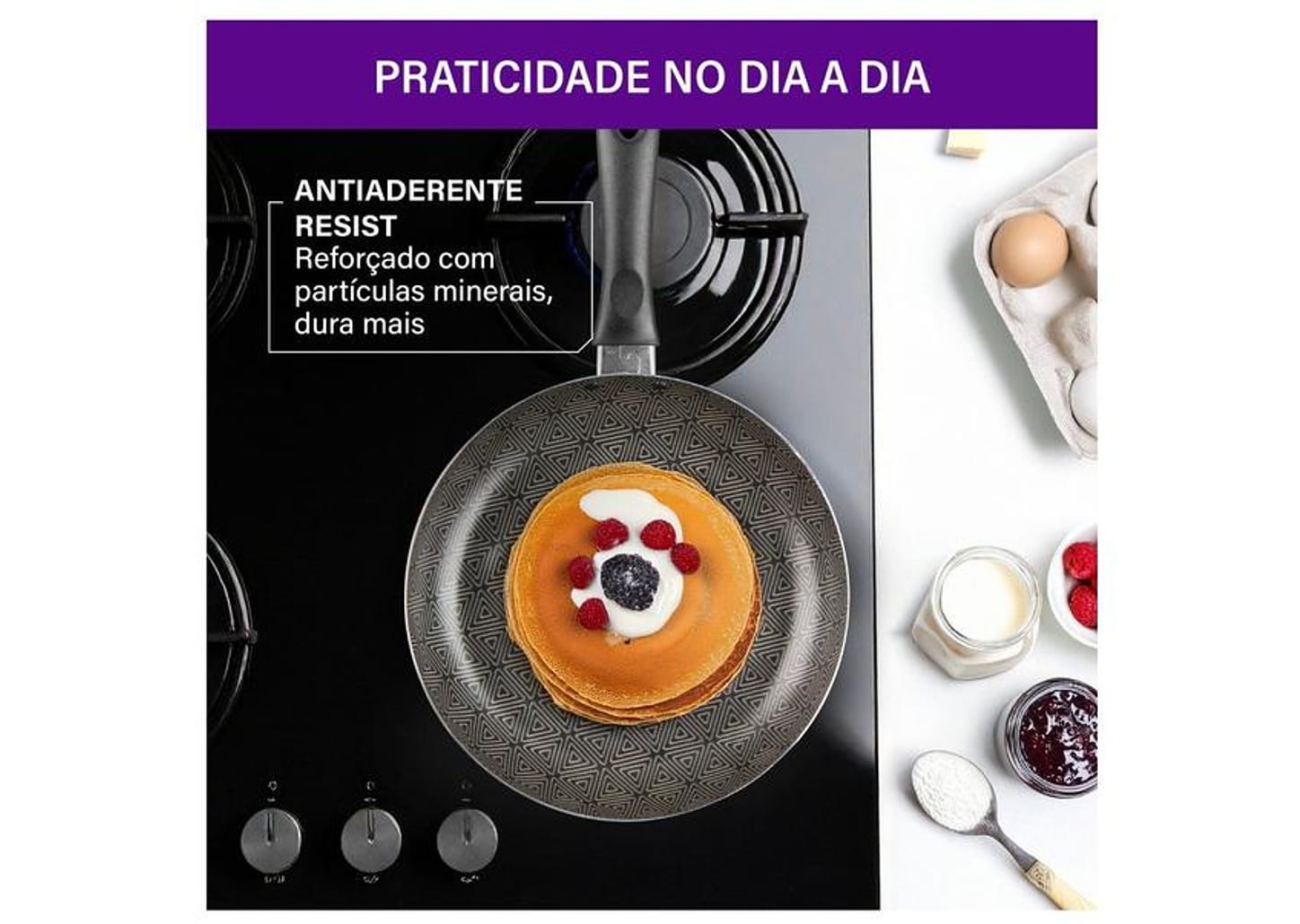 Frigideira Francesa Antiaderente Rochedo de Alumínio Facilita Cinza 24cm