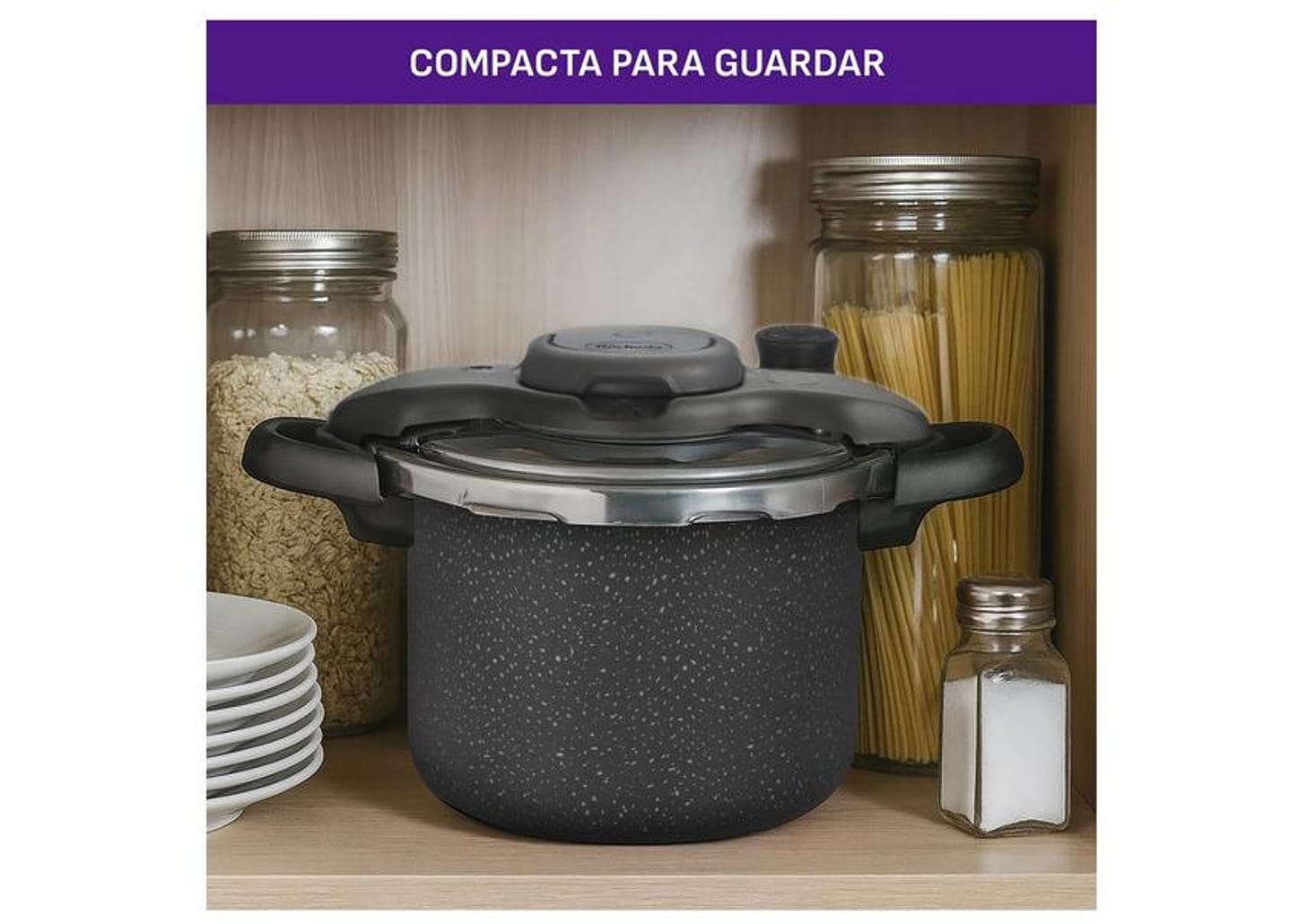 Panela de Pressão Rochedo 4,5L Antiaderente Preto e Cinza Stone Pro Clipso