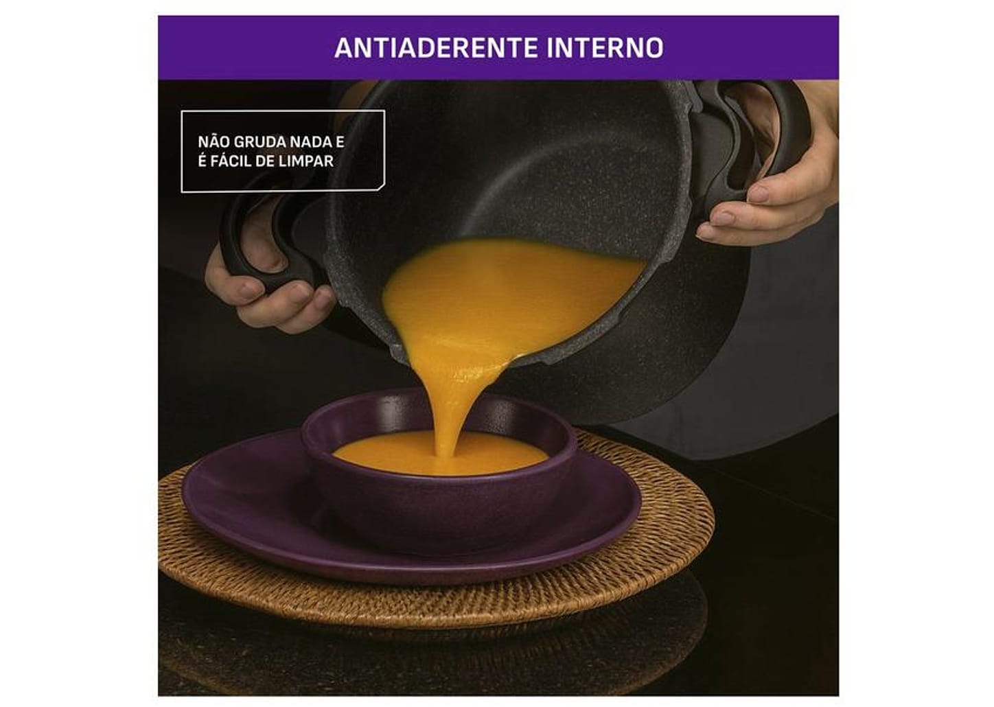 Panela de Pressão Rochedo 4,5L Antiaderente Preto e Cinza Stone Pro Clipso