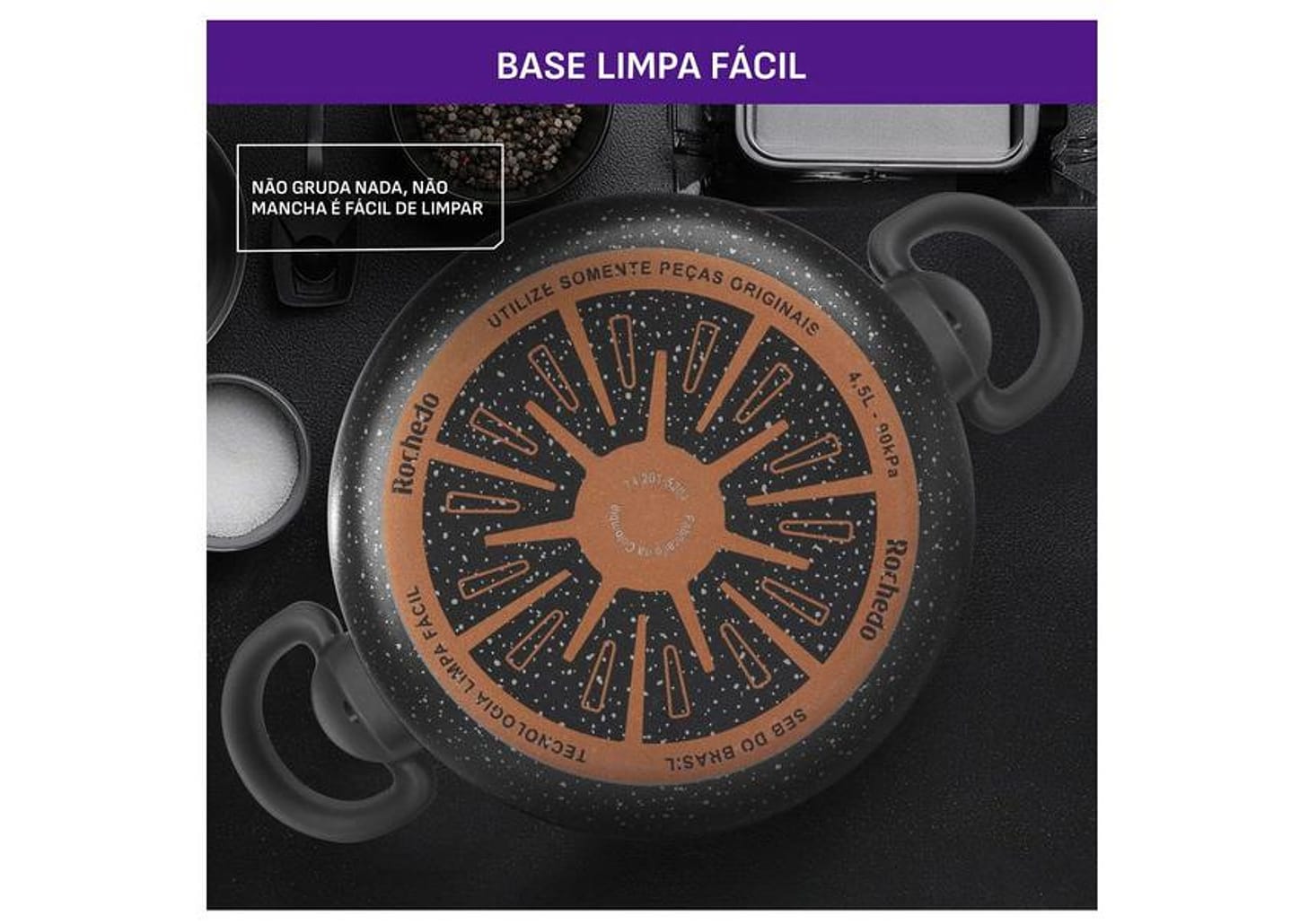 Panela de Pressão Rochedo 4,5L Antiaderente Preto e Cinza Stone Pro Clipso