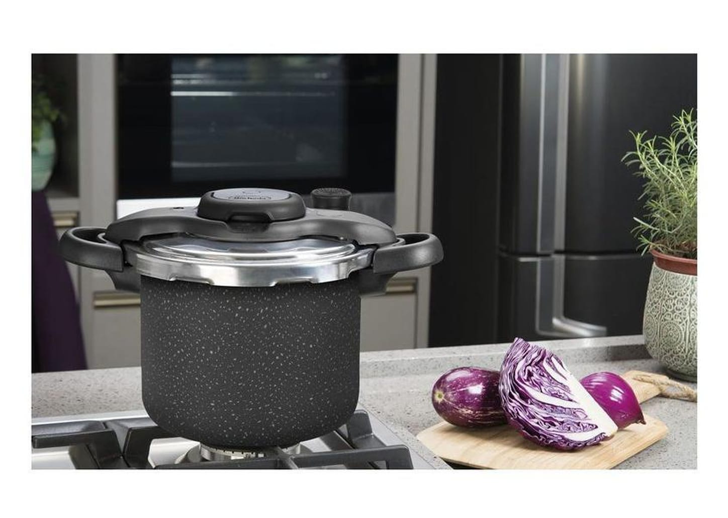 Panela de Pressão Rochedo 4,5L Antiaderente Preto e Cinza Stone Pro Clipso