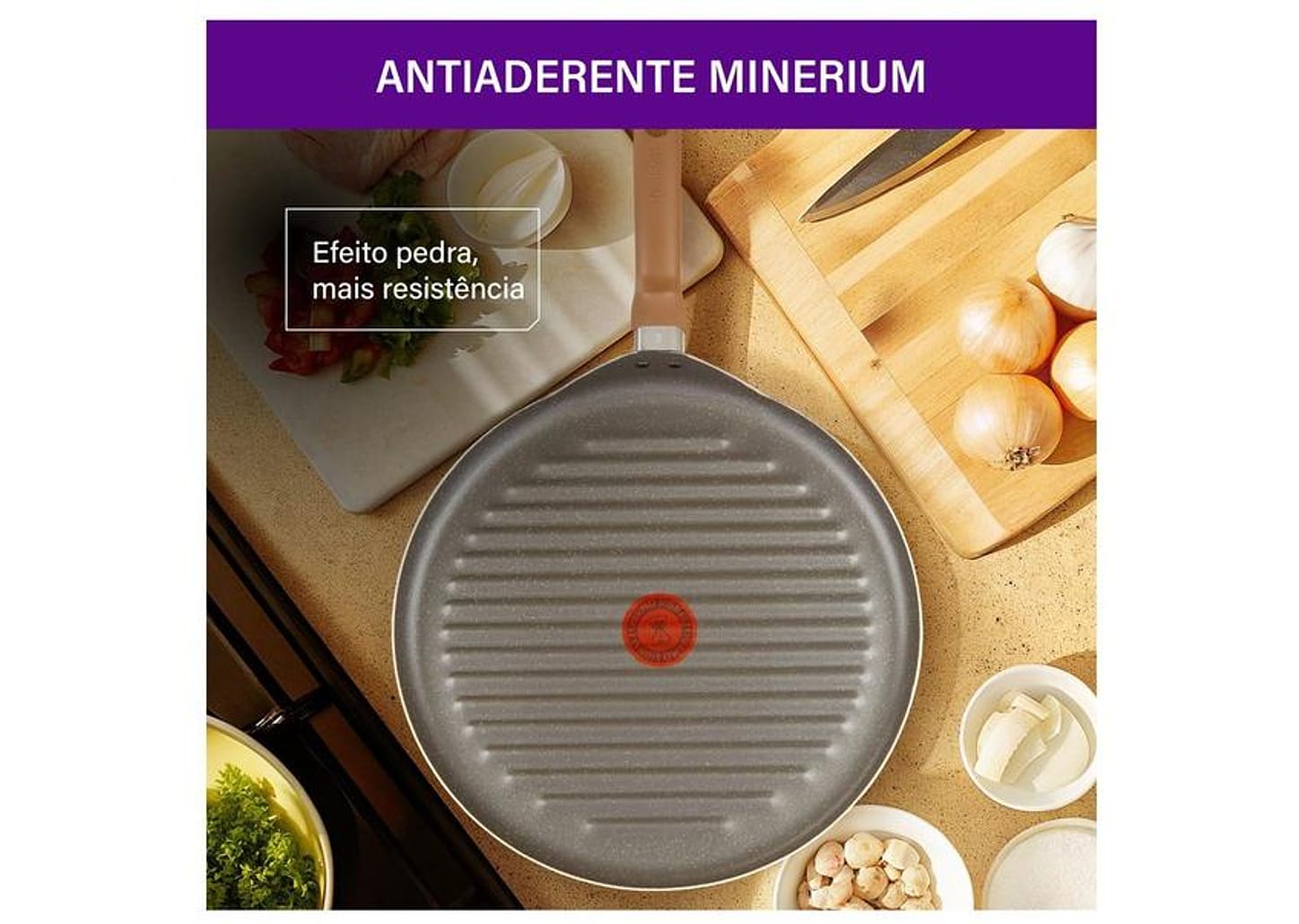 Frigideira Grill Antiaderente Rochedo de Alumínio Ondulada Natural Stone Cinza Claro 30cm