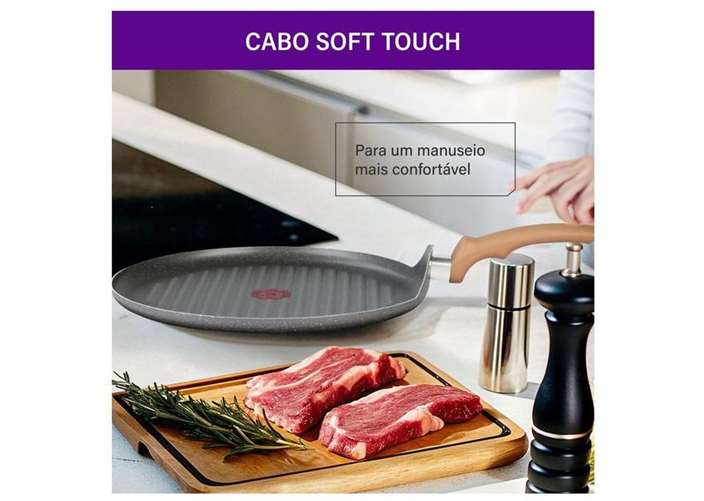 Frigideira Grill Antiaderente Rochedo de Alumínio Ondulada Natural Stone Cinza Claro 30cm