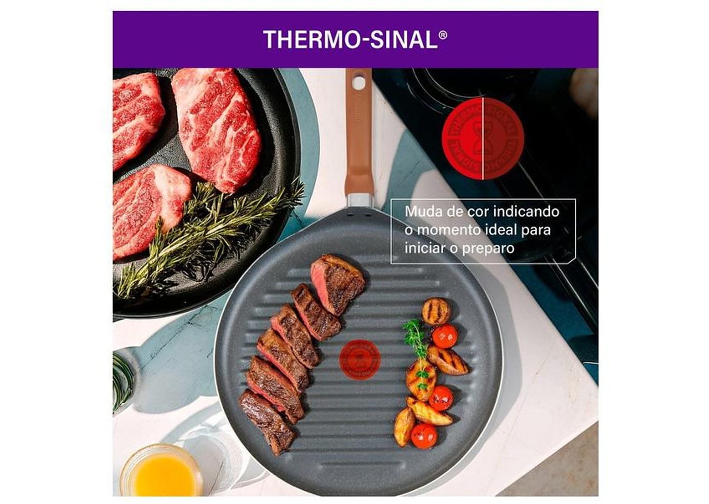 Frigideira Grill Antiaderente Rochedo de Alumínio Ondulada Natural Stone Cinza Claro 30cm