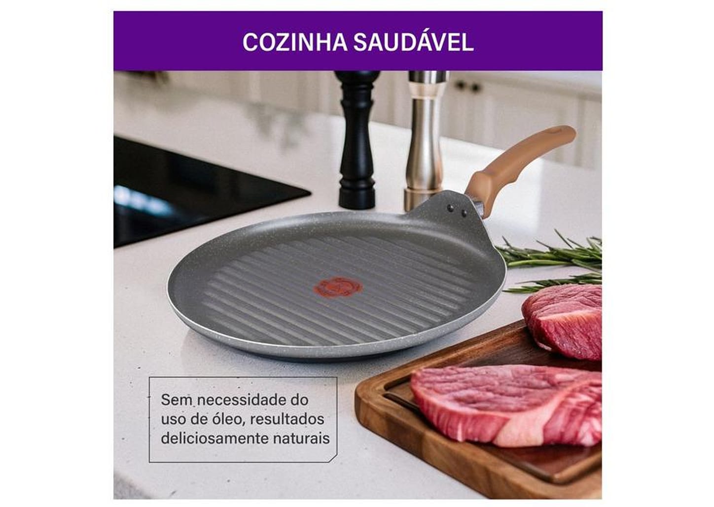 Frigideira Grill Antiaderente Rochedo de Alumínio Ondulada Natural Stone Cinza Claro 30cm
