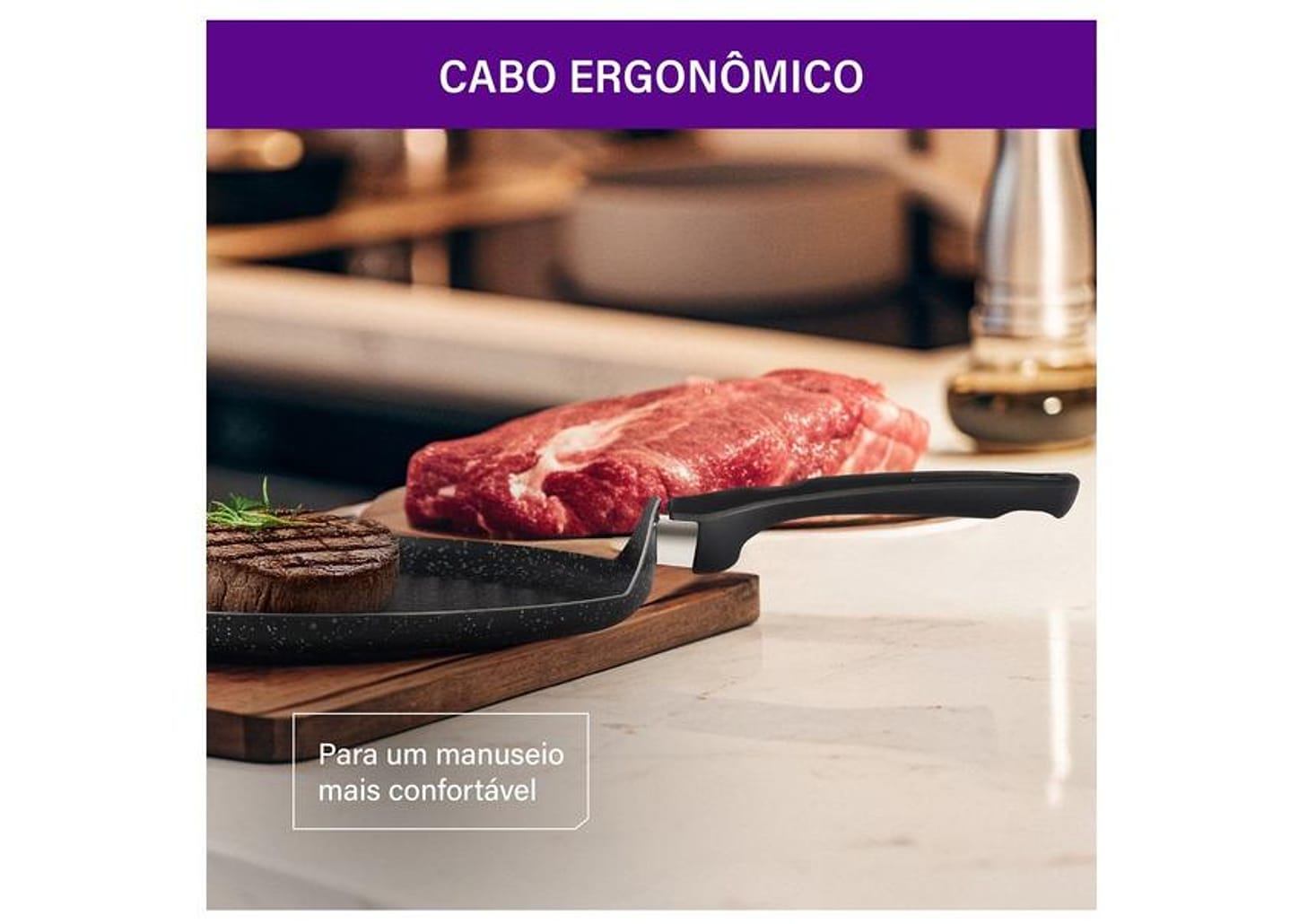 Frigideira Grill Antiaderente Rochedo de Alumínio Chapa Ondulada Stone Pro Preto e Cinza 30cm