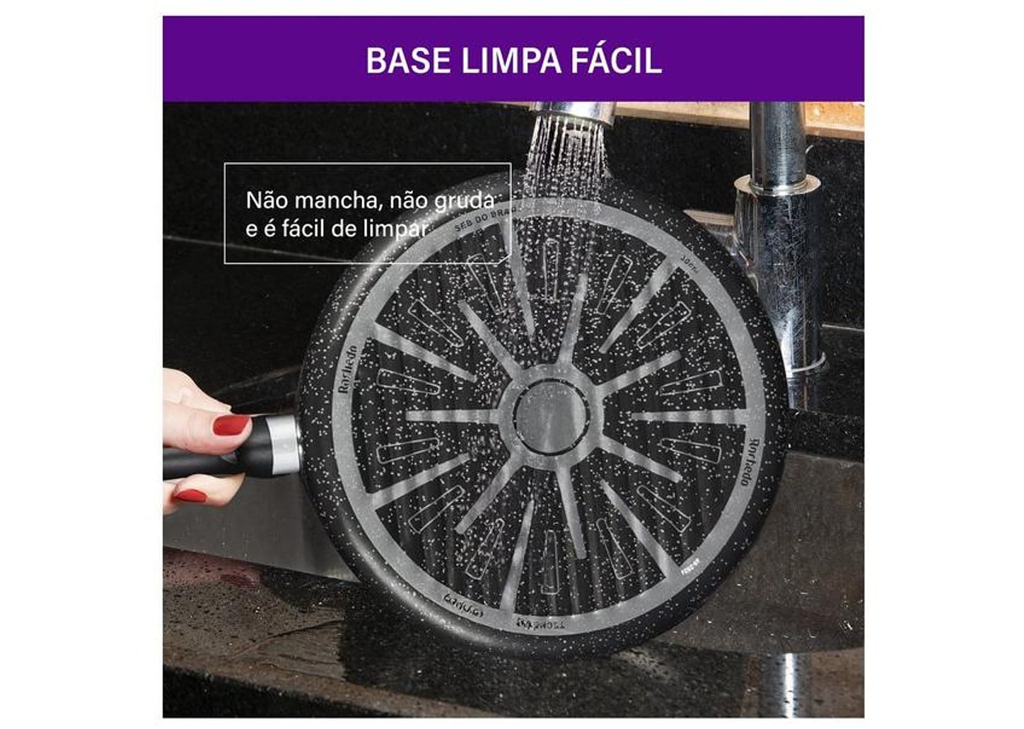 Frigideira Grill Antiaderente Rochedo de Alumínio Chapa Ondulada Stone Pro Preto e Cinza 30cm