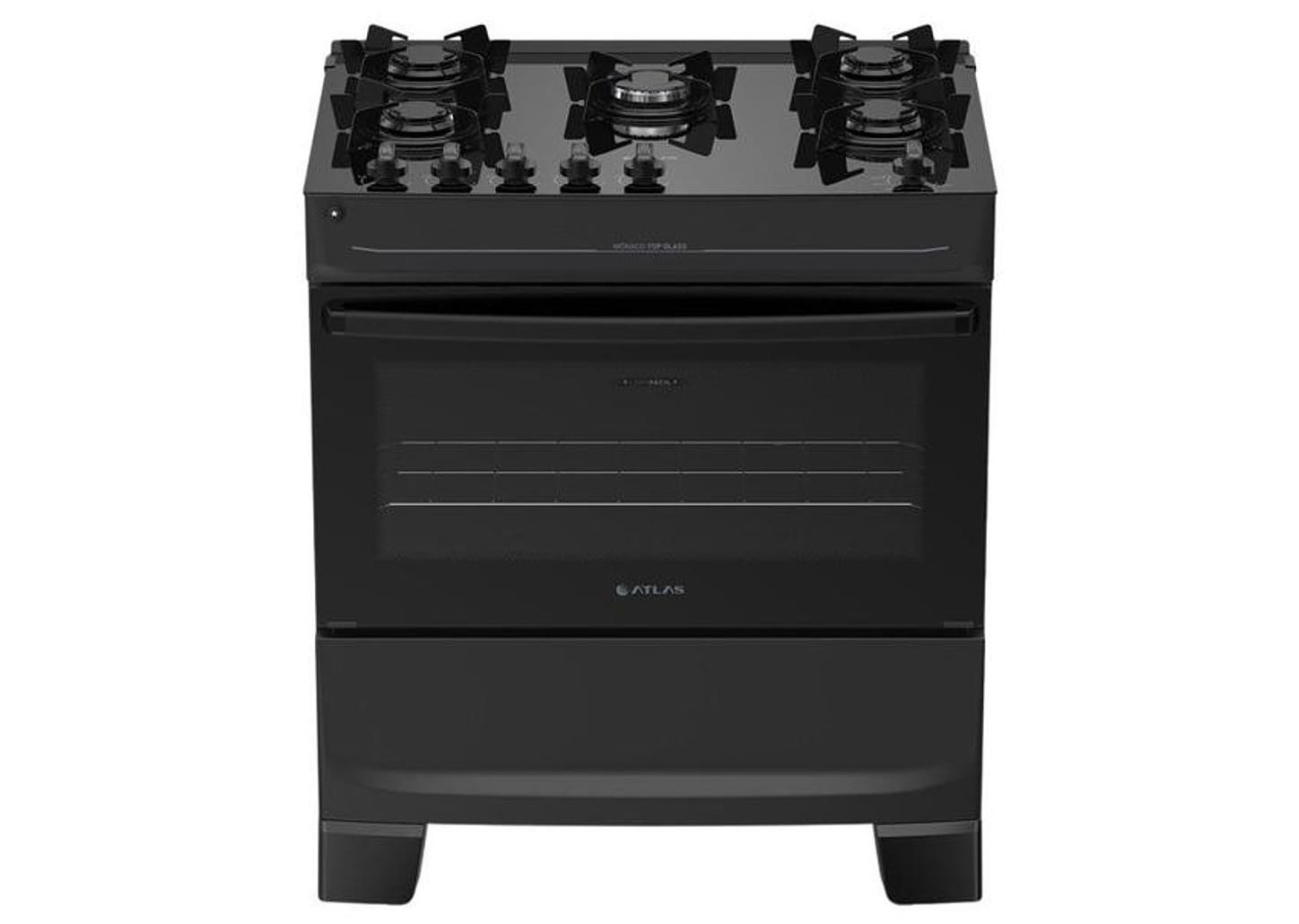 Fogão 5 Bocas Atlas Preto Mônaco Top Glass