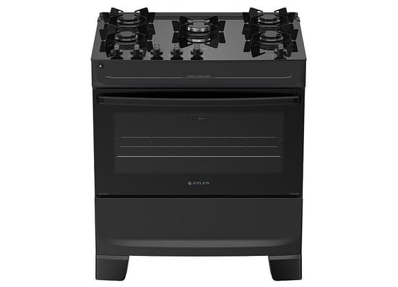 Fogão 5 Bocas Atlas Preto Mônaco Top Glass