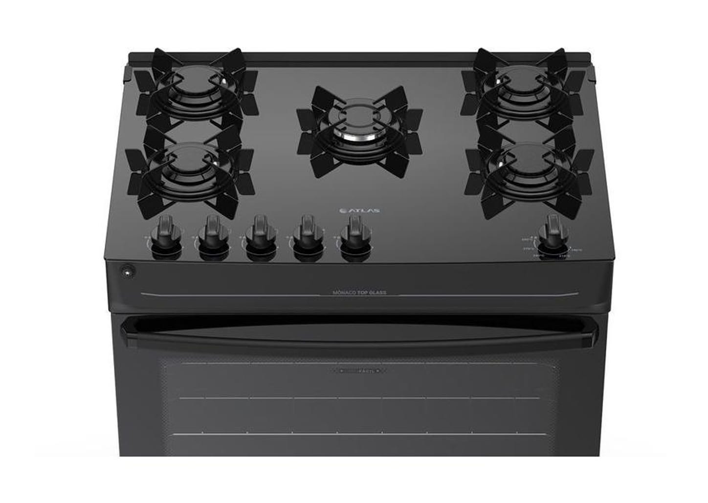 Fogão 5 Bocas Atlas Preto Mônaco Top Glass