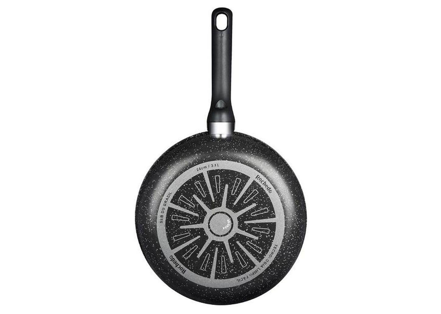 Frigideira Funda Antiaderente Rochedo de Alumínio com Tampa Stone Pro Preto e Cinza 24cm