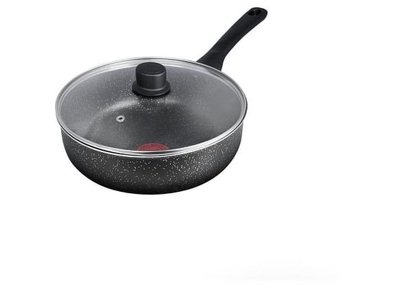 Frigideira Funda Antiaderente Rochedo de Alumínio com Tampa Stone Pro Preto e Cinza 24cm