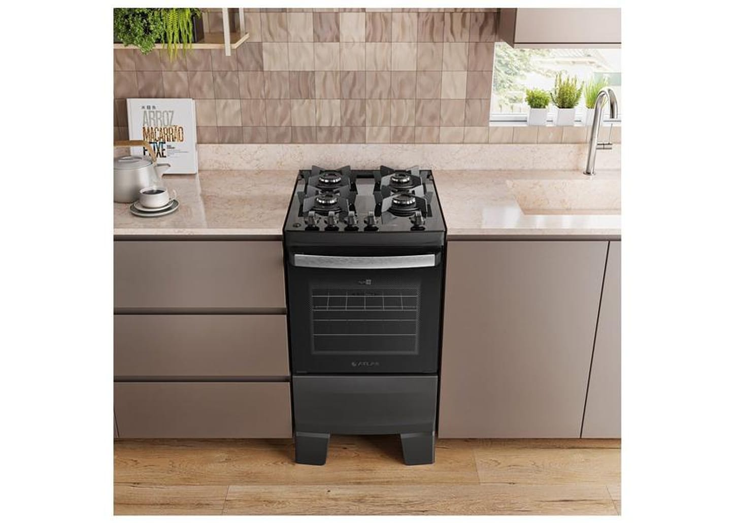 Fogão 4 Bocas Atlas Preto Up Glass Agile