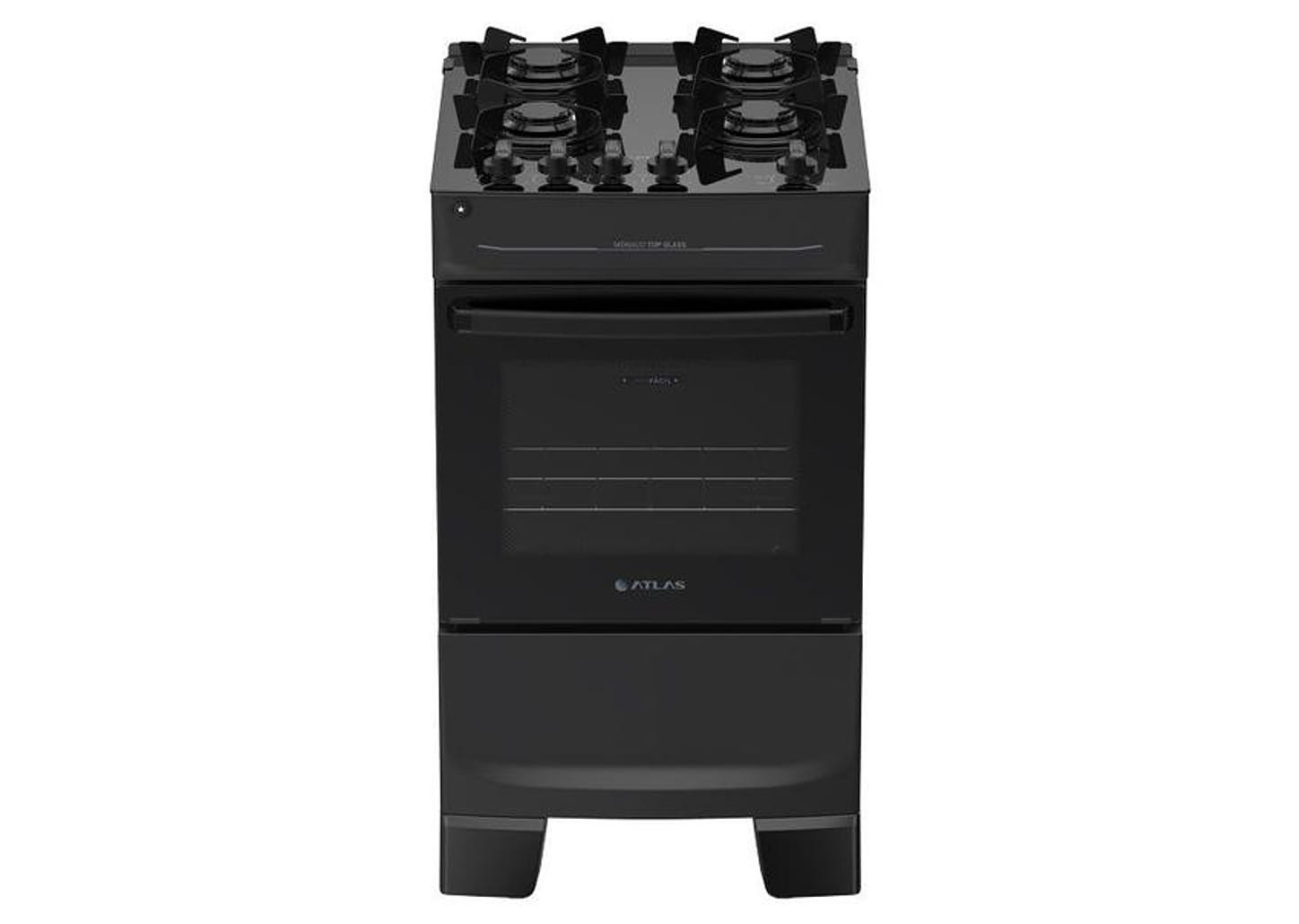 Fogão 4 Bocas Atlas Preto Mônaco Top Glass