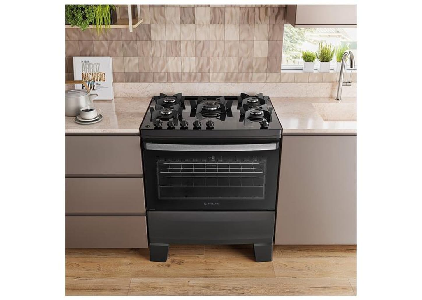 Fogão 5 Bocas Atlas Preto Up Glass Agile