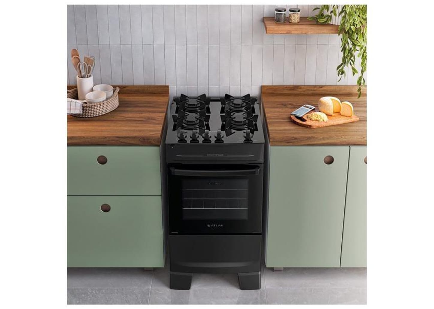 Fogão 4 Bocas Atlas Preto Mônaco Top Glass