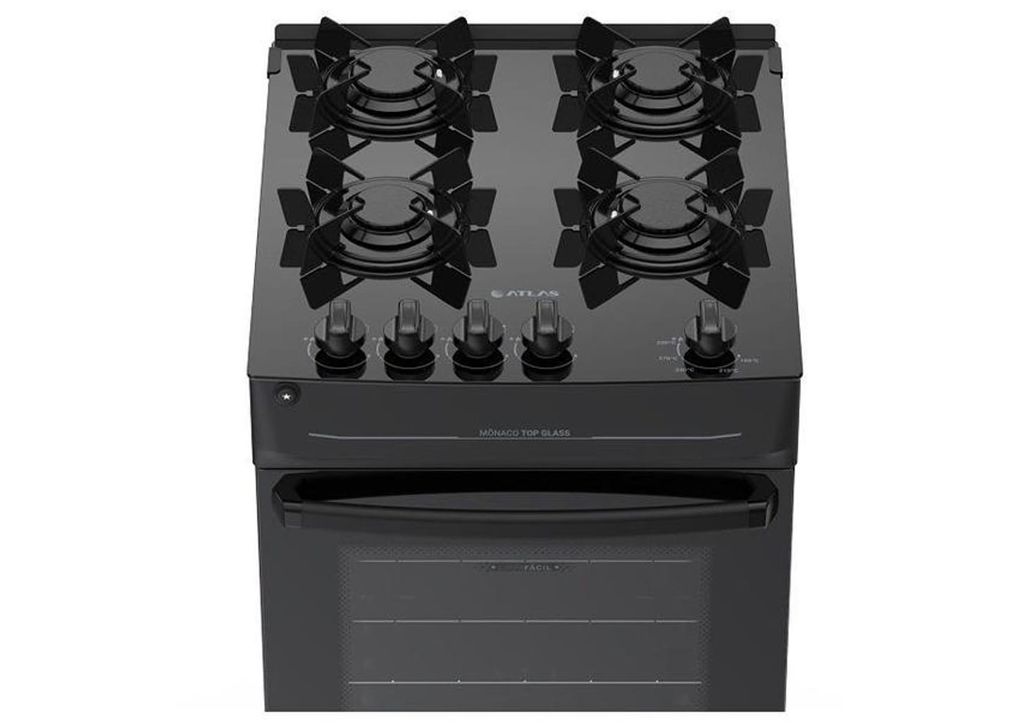 Fogão 4 Bocas Atlas Preto Mônaco Top Glass