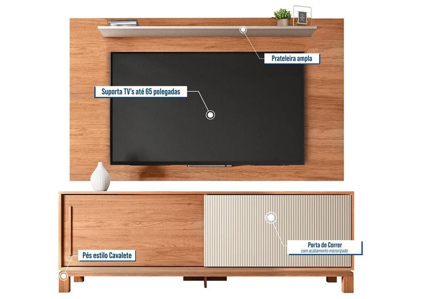 Rack para TV Ate 65” com Painel Suspenso 2 Portas Caemmun Flora