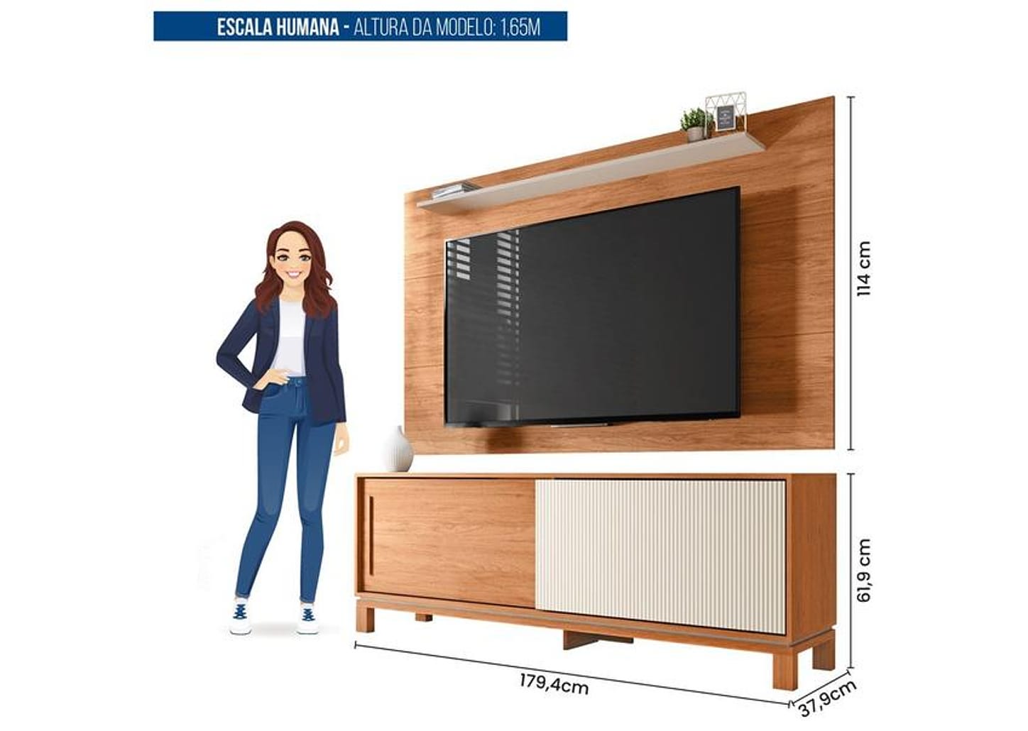 Rack para TV Ate 65” com Painel Suspenso 2 Portas Caemmun Flora