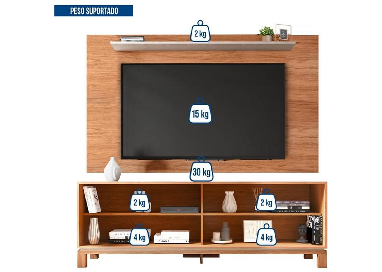 Rack para TV Ate 65” com Painel Suspenso 2 Portas Caemmun Flora