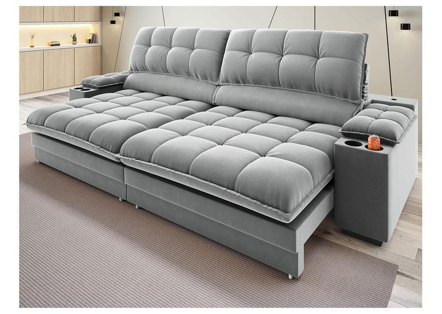 Sofá 5 Lugares Retrátil Reclinável Veludo Olimpo Next Sofás