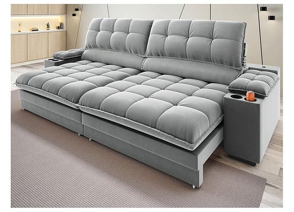 Sofá 5 Lugares Retrátil Reclinável Veludo Olimpo Next Sofás