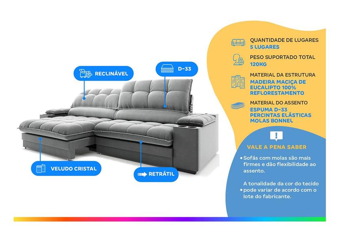 Sofá 5 Lugares Retrátil Reclinável Veludo Olimpo Next Sofás